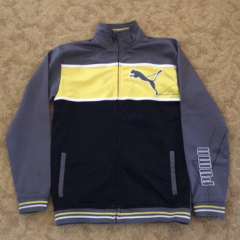 Puma Boys XL Zip Up. Black/Grey/Yellow. EUC.